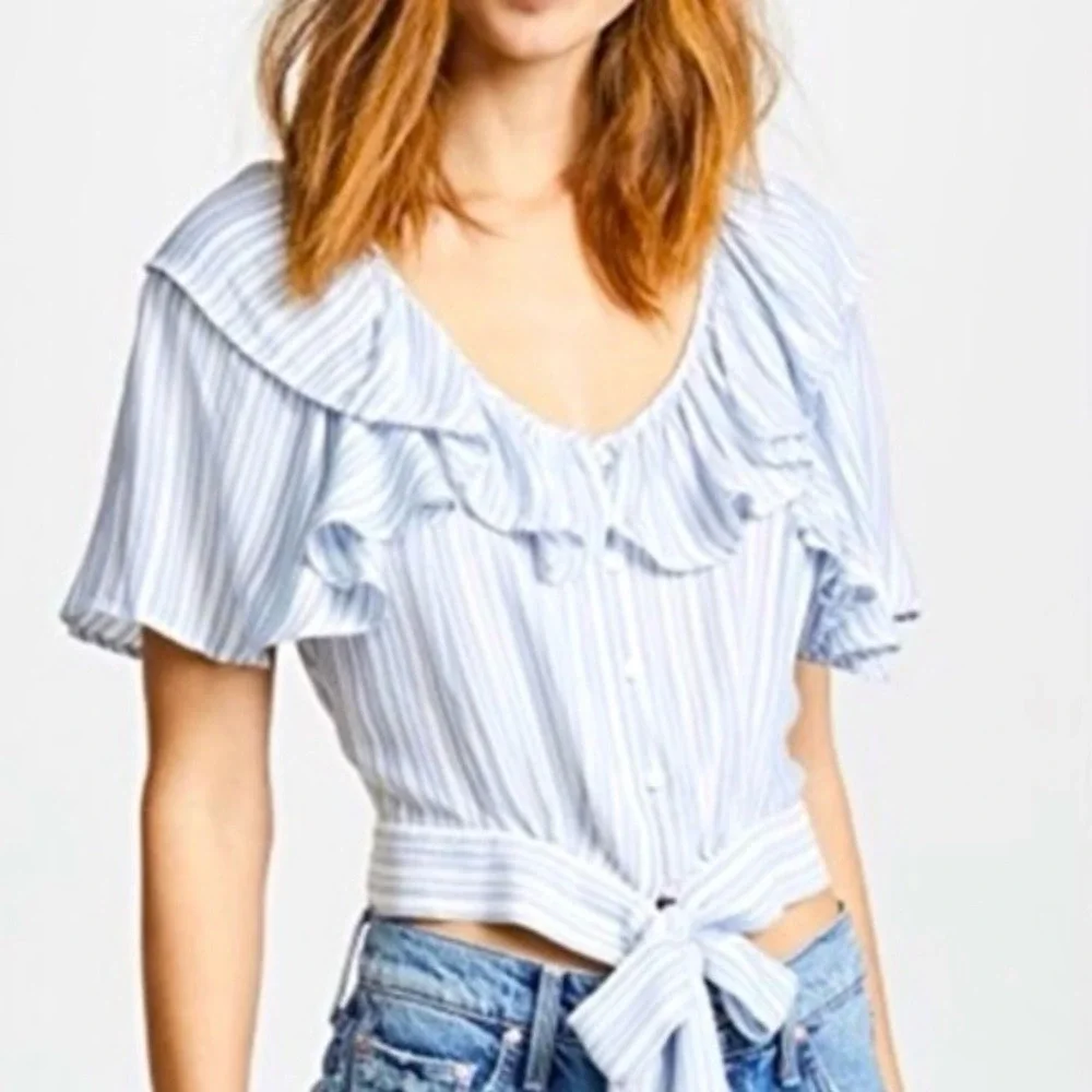 Free People Cottagecore‎ Coastal Striped Rosemary Ruffle Top SZ SM